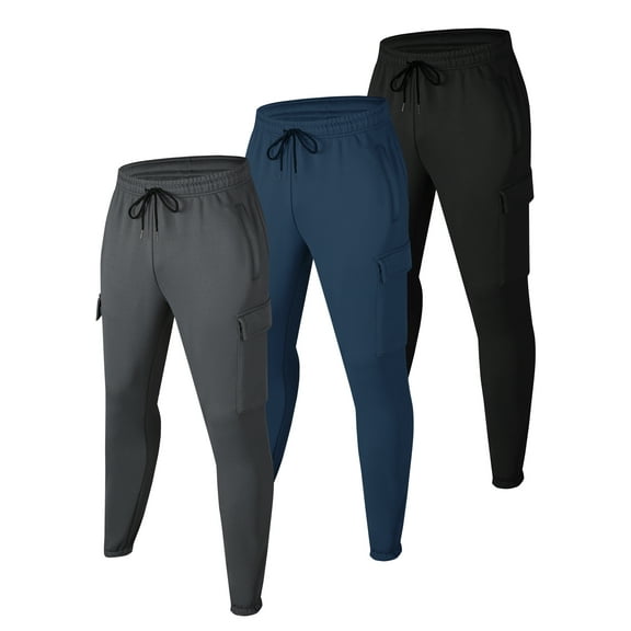 BUYJYA 3 Piece Men's Cargo Sweatpants Casual Jogging Workout Pants with 4 Pockets for Running Gym Hiking