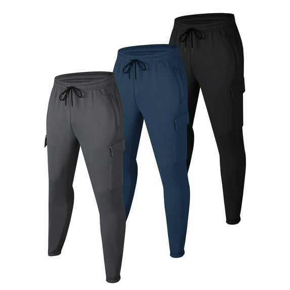 BUYJYA 3 Piece Men's Cargo Sweatpants Casual Jogging Workout Pants with 4 Pockets for Running Gym Hiking