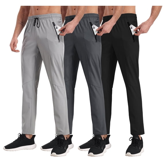 BUYJYA 3 Pieces Men's Athletic Sweatpants Joggers with Zippered Pockets for Gym Running Workout Training