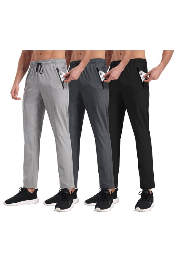 3 Pieces Men's Athletic Sweatpants Joggers with Zippered Pockets for Gym Running Workout Training