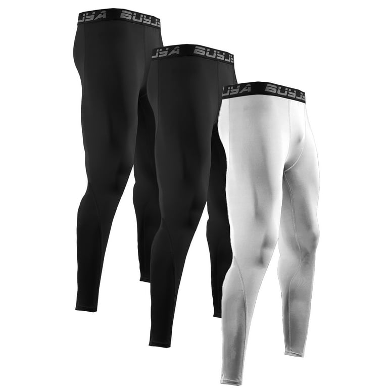 BUYJYA 3Pack Men's Compression Pants Gym Tights Mens Leggings for