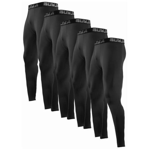 BUYJYA 5 Pack Men's Athletic Pants Leggings Sports Tights Performance Workout Running Gym Thermal Underwear