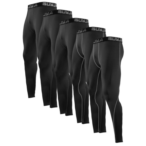 BUYJYA 5 Pack Men's Athletic Pants Leggings Sports Tights Performance Workout Running Gym Thermal Underwear