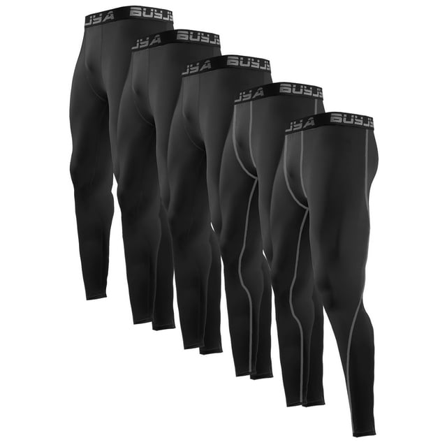 BUYJYA Men's 5 Pack Compression Pants, Leggings, Gym Workout, Athletic