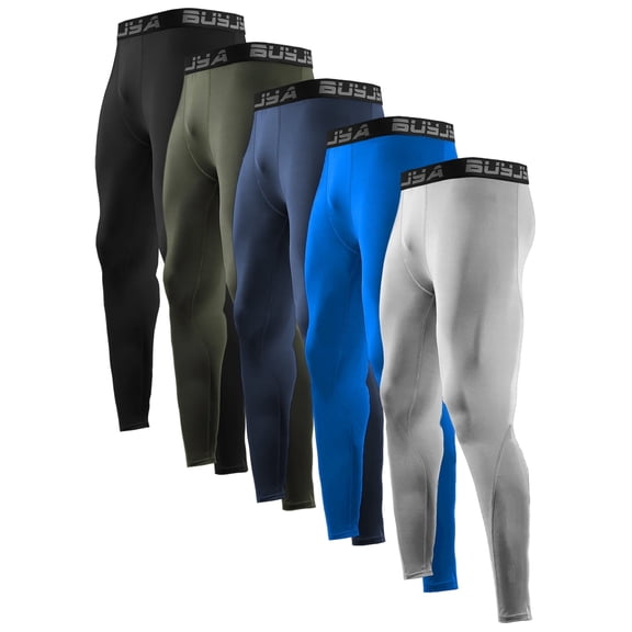 BUYJYA 5 Pack Men's Athletic Pants Leggings Sports Tights Performance Workout Running Gym Thermal Underwear