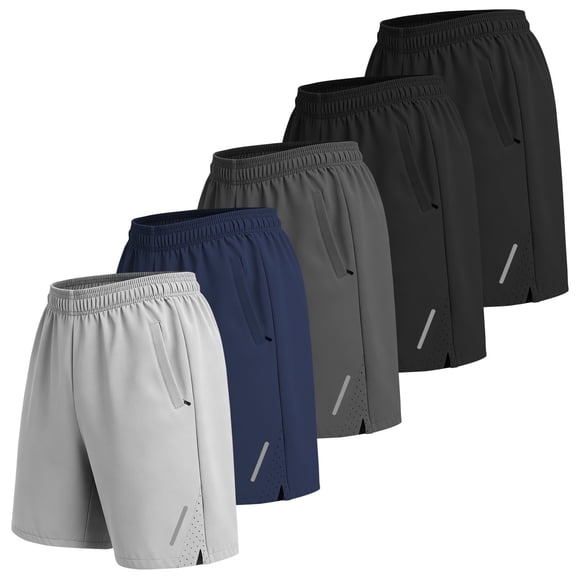 BUYJYA 5 Piece Men's Athletic Shorts Workout Gym 7"/9" Basketball Running Short Quick Dry with Zipper Pockets