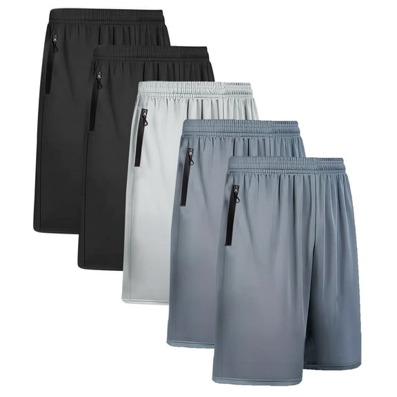 BUYJYA 5 Piece Men's Mesh Athletic Short Set with Zipper Pockets Performance Workout Shorts for Basketball Soccer Badminton Sports Training Running,Size S-3XL