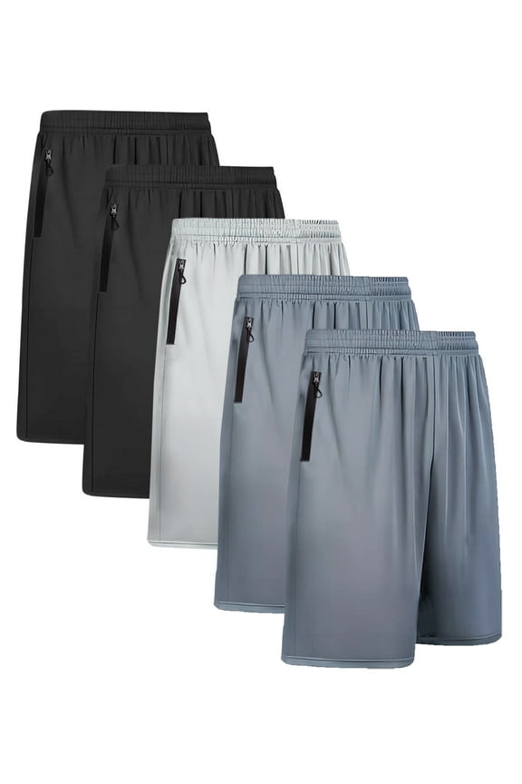 5 Piece Men's Mesh Athletic Short Set with Zipper Pockets Performance Workout Shorts for Basketball Soccer Badminton Sports Training Running,Size S-3XL