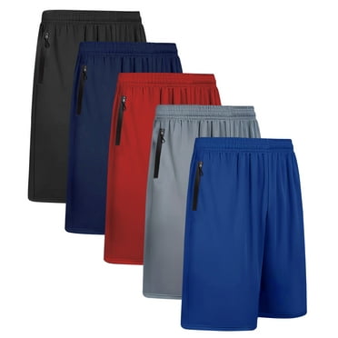 BUYJYA 5 Piece Men's Mesh Athletic Short Set with Zipper Pockets Performance Workout Shorts for Basketball Soccer Badminton Sports Training Running,Size S-3XL