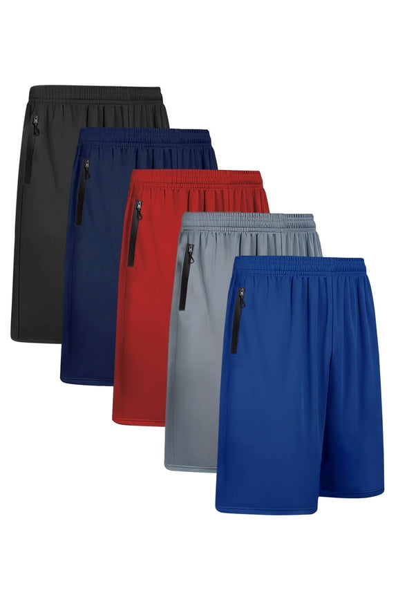 5 Piece Men's Mesh Athletic Short Set with Zipper Pockets Performance Workout Shorts for Basketball Soccer Badminton Sports Training Running,Size S-3XL