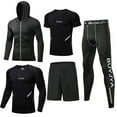 thumbnail image 1 of BUYJYA 5Pcs Men's Workout Set Gym Clothing Compression Leggings Shorts Shirt Long Sleeve Top for Running, 1 of 7