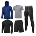 thumbnail image 1 of BUYJYA 5Pcs Men's Workout Set Gym Clothing Compression Leggings Shorts Shirt Long Sleeve Top for Running, 1 of 7