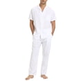 thumbnail image 1 of BUYJYA Men's Linen Shirt Pants 2 Pieces Outfits Short Sleeve Shirt Casual Yoga Pants Wedding Suits, 1 of 5
