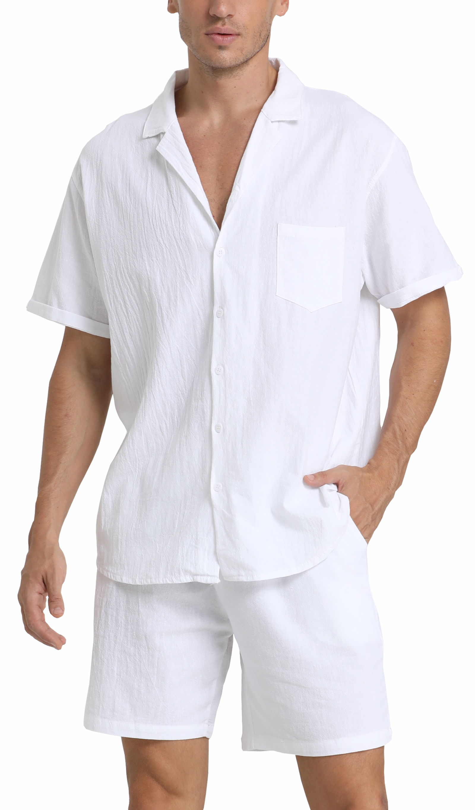 Summer Savings Clearance Stamzod Men's 2 Piece Cotton Linen Set V Neck ...