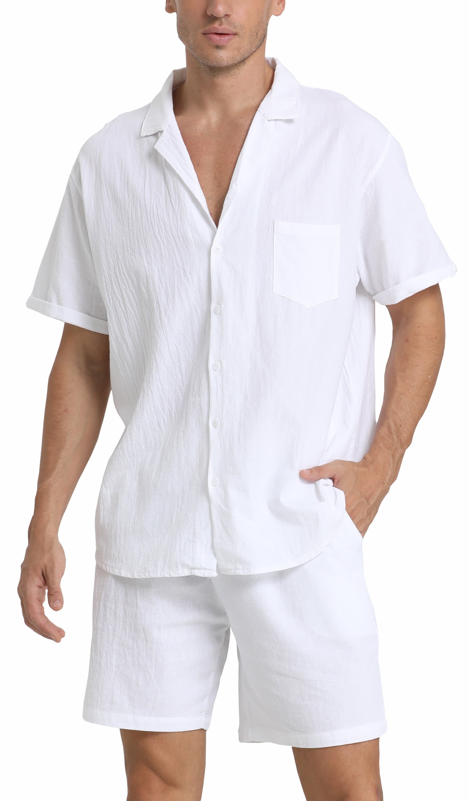 Short Sleeve White Linen Short Set Men's Mens Linen