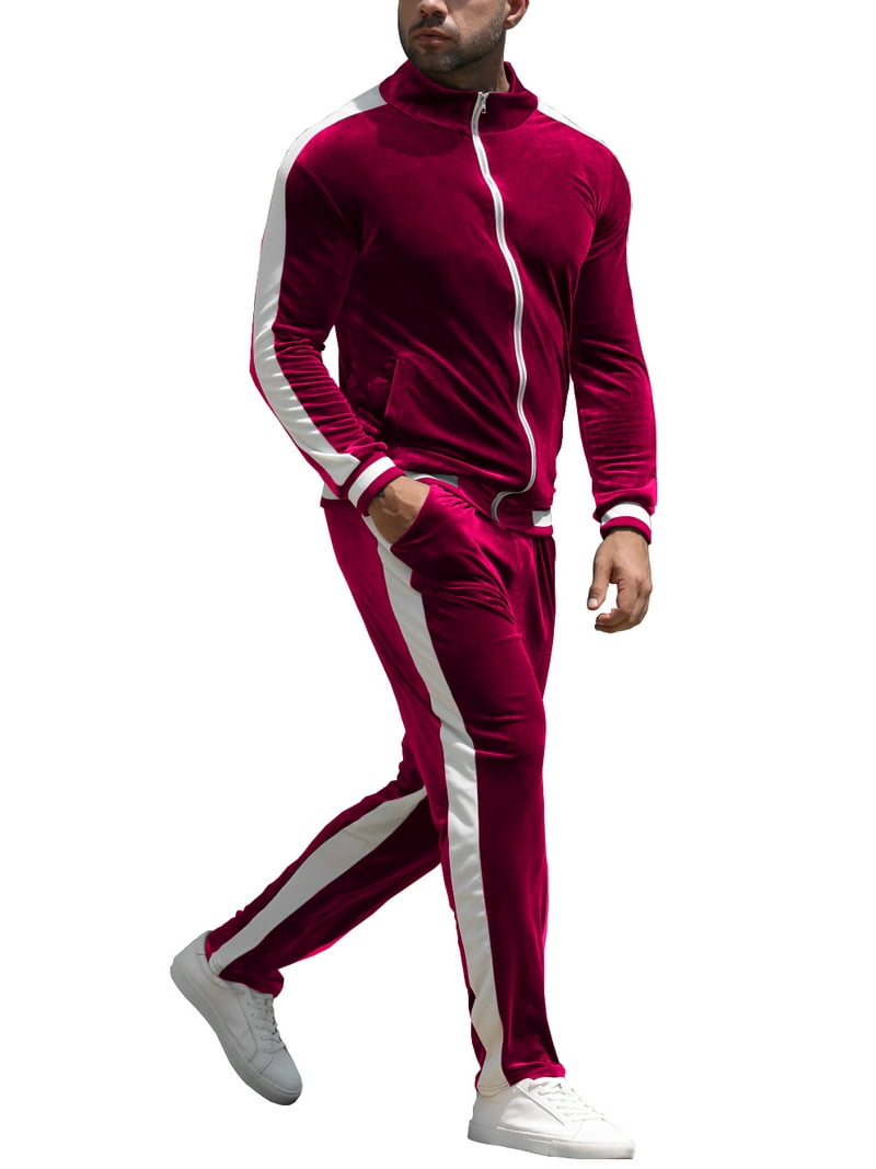 BUYJYA Men's Velour Tracksuit Set Velvet Sweatsuit Jogging