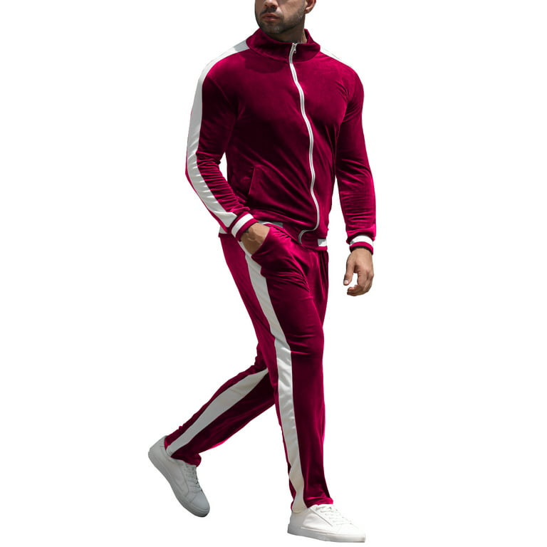 BUYJYA Men's Velour Tracksuit Set Velvet Sweatsuit Jogging Suits Full Zip  Casual Jackets Pants 2 piece Warm Outfit Athletic Workout 