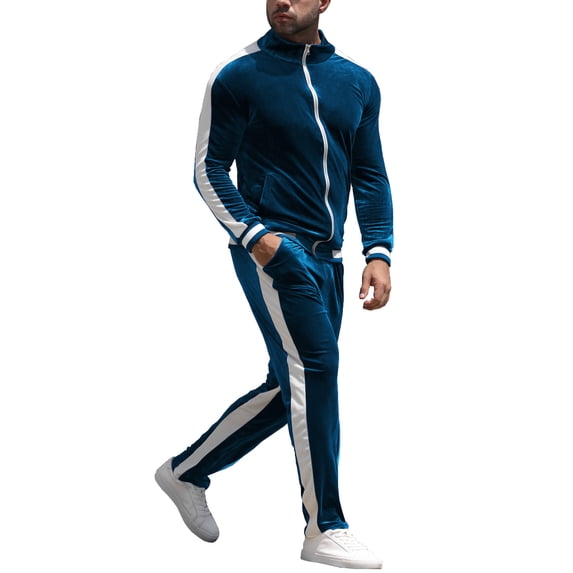 BUYJYA Men's Velour Tracksuit Set Velvet Sweatsuit Jogging Suits Full Zip Casual Jackets Pants 2 piece Warm Outfit Athletic Workout
