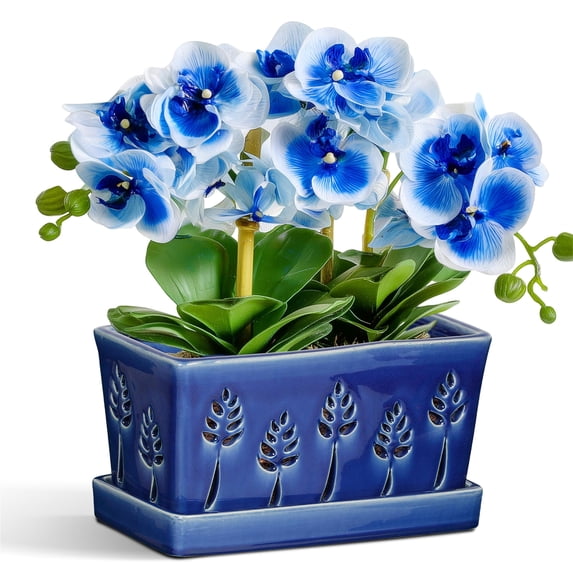 Ceramic Orchid Pot, 10 Inch Orchid Pots with Holes, Premium Thickened Handmade Glazed Pot for Orchidaceae Plants, Indoor Outdoor Decorative Flower Pots for Easy Repotting