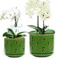 thumbnail image 1 of BUYMAX 5+6 inch Green Ceramic Orchid Pot with Holes, Mushroom Design Ceramic Planters for Indoor Outdoor Use, 1 of 6