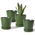 thumbnail image 1 of EFISPSS 5 inch Blackish Green Ceramic Plant Pots with Drainage Holes and Tray, 4-Pack Indoor Flower Pots for Herbs, Cactus, Home & Office Decor, 1 of 7