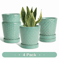thumbnail image 1 of BUYMAX 5 inch Teal Ceramic Plant Pots with Drainage Holes & Saucers, 4-Pack for Herbs, Cactus, Succulents, Home Office Decor, 1 of 11