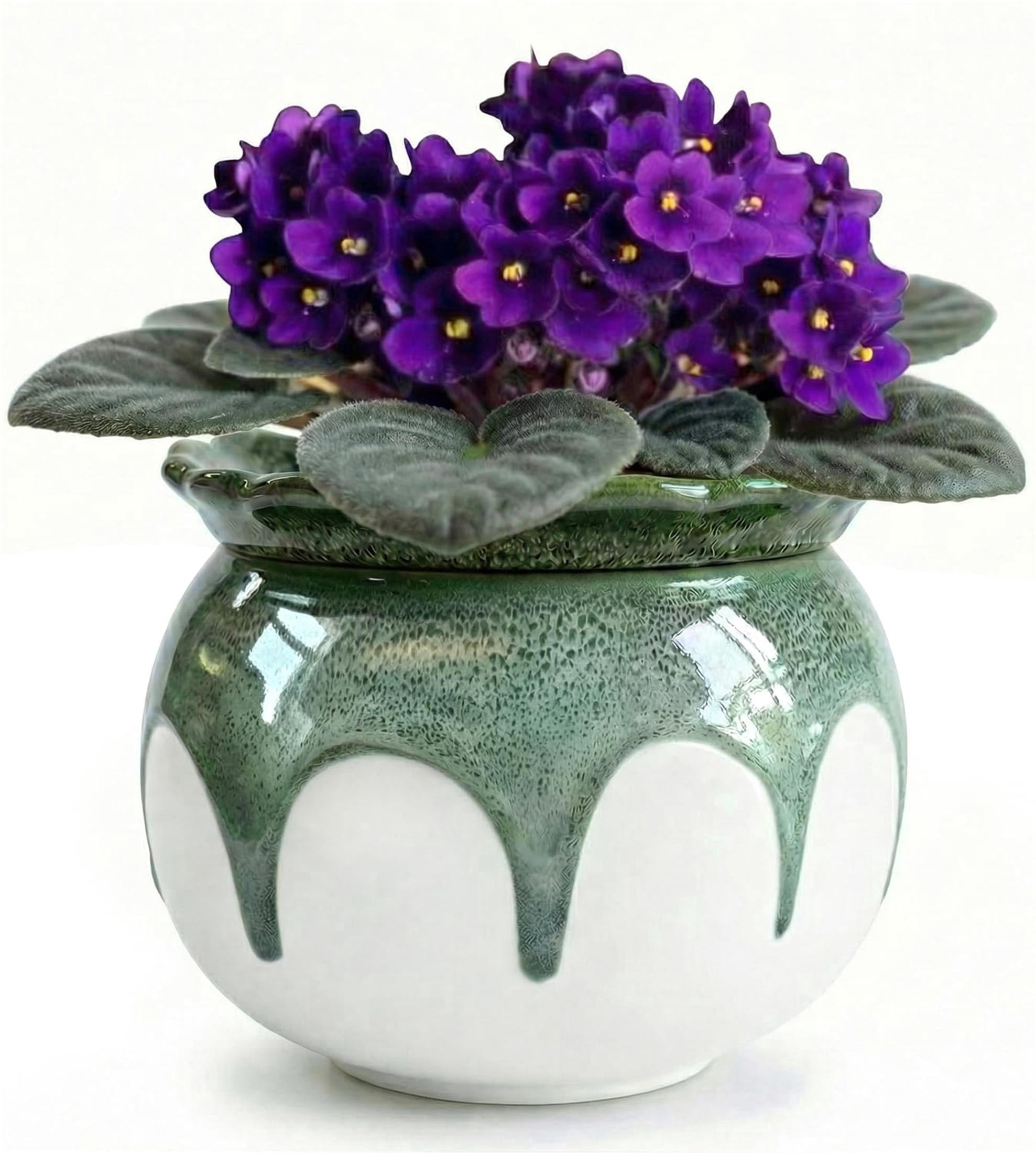 BUYMAX 6" Ceramic Self Watering Pots for Indoor Plants, African Violet Pots, Jade Green Reactive Glaze, Handcrafted Artisan Flower Pot