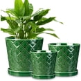 thumbnail image 1 of BUYMAX 4",5",6" Dia Planter Set of 3, Modern Style Ceramic Plant Pots with Drainage Hole and Tray for Indoor Outdoor Patio, Emerald Green, 1 of 6