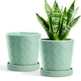 thumbnail image 1 of BUYMAX Plant Pots Indoor –6 inch Ceramic Flower Pot with Drainage Hole and Ceramic Tray - Gardening Home Desktop Office Windowsill Decoration, Set of 2(Green)Same pattern, 1 of 7