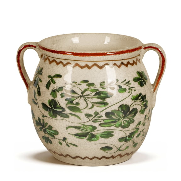 BUYMAX Sage Green Ceramic Plant Pot, Vintage Two-Handle Flower Pot with Saucer for Herbs & Succulents, Indoor Outdoor Farmhouse Decor