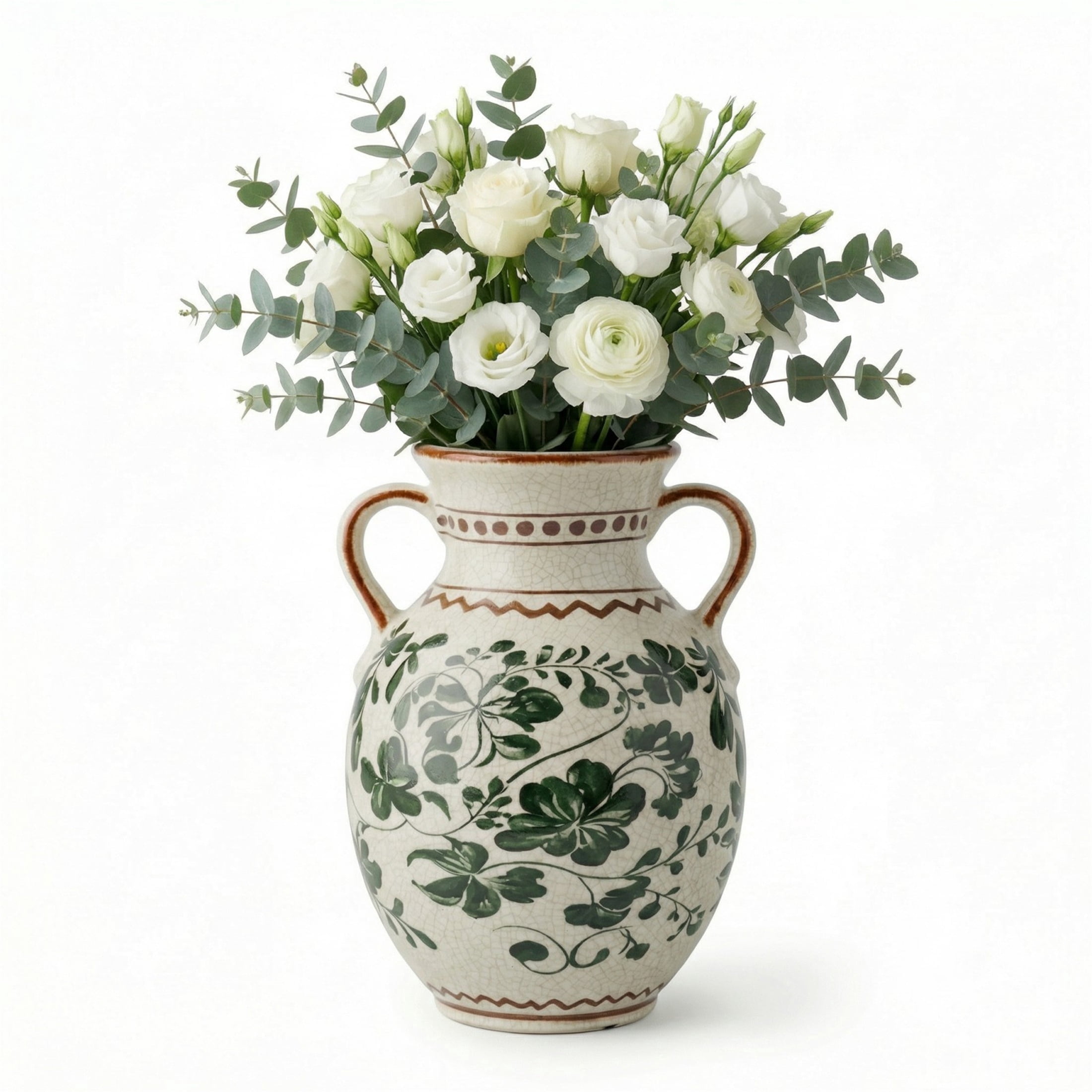 BUYMAX Sage Green Decorative Vase, Vintage Handle Vase for Pampas Grass, Ceramic Table Vase Centerpiece