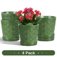 thumbnail image 1 of BUYMAX 5 inch Green Ceramic Flower Pots with Scallop Shell Pattern, Set of 4 - Decorative Planters with Drainage Holes & Trays - Perfect for Spring Herbs, Succulents, Windowsill & Balcony, 1 of 7