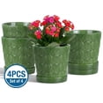 thumbnail image 1 of BUYMAX 5 inch Green Ceramic Flower Pots with Scallop Shell Pattern, Set of 4 - Decorative Planters with Drainage Holes & Trays - Perfect for Spring Herbs, Succulents, Windowsill & Balcony, 1 of 9
