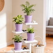 BUYMAX 5 Ceramic plant pots with drainage hole and tray, 4-Pack-1-pattern, gardening home desktop office windowsill decoration purple flower pots indoor