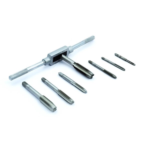 BUYOHLIC 8 pcs Taps Set with Adjustable Tap Wrench 1/16-1/2'' for Internal and External Threading Taps Size M3 M4 M5 M6 M8 M10 M12