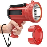 BUYSIGHT Rechargeable Spotlight Flashlight, 120000 lumens 600 Yards Range Solar Spot Lights Hand held Large flashlights Red with red Lens and Side Flood Light Warning Light USB C Recharge Red