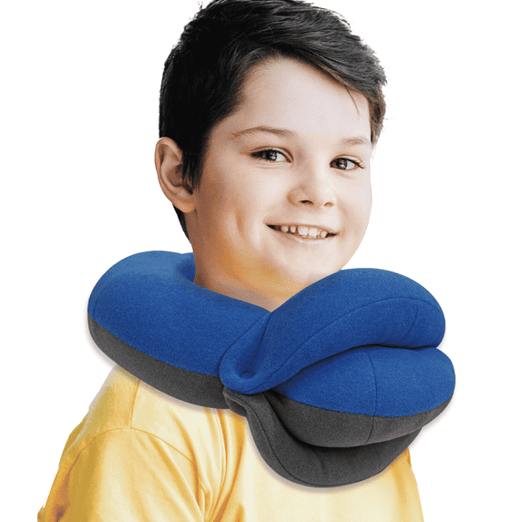 BUYUE Kids Travel Pillows for Airplane, 360° Head Support Sleeping Essentials for Boys Long Flight, Skin-Friendly Soft Neck Pillow for Traveling in Car Seat, (Small, Blue-grey, 40-90 lbs)