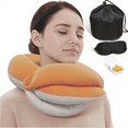 thumbnail image 1 of BUYUE Travel Neck Pillows for Airplanes, 360° Head Support Sleep for Long Flight, Skin-Friendly & Breathable, Kit with 3D Contoured Eye Mask, Earplugs and Storage Bag (Adult, Orange, 90+ lbs), 1 of 6