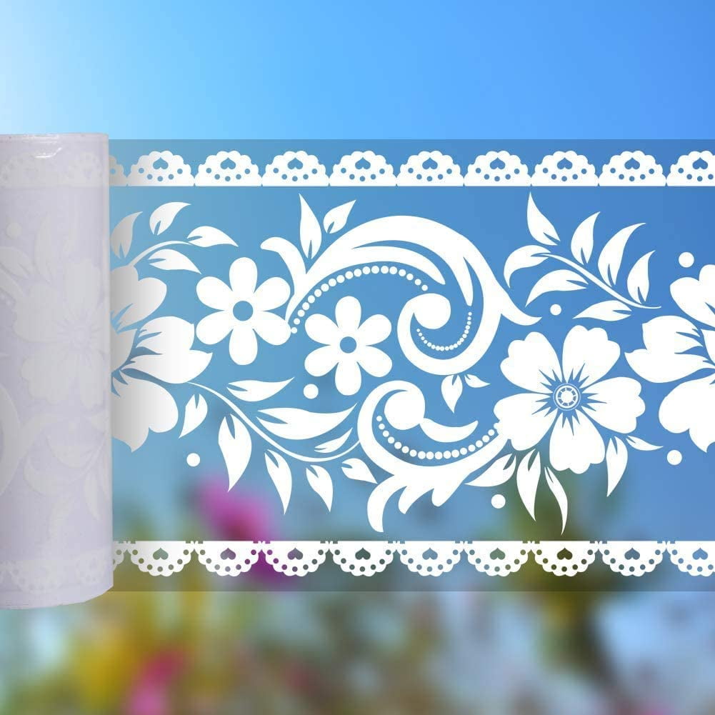 BUZIFU 1 Roll of Transparent Lace Removable Border Waterproof & Oil-Proof Lace Transparent Wallpaper Border Cuttable Glass Sticker for Kitchen Laundry Living Room Window Decals(10cm * 10m, White)
