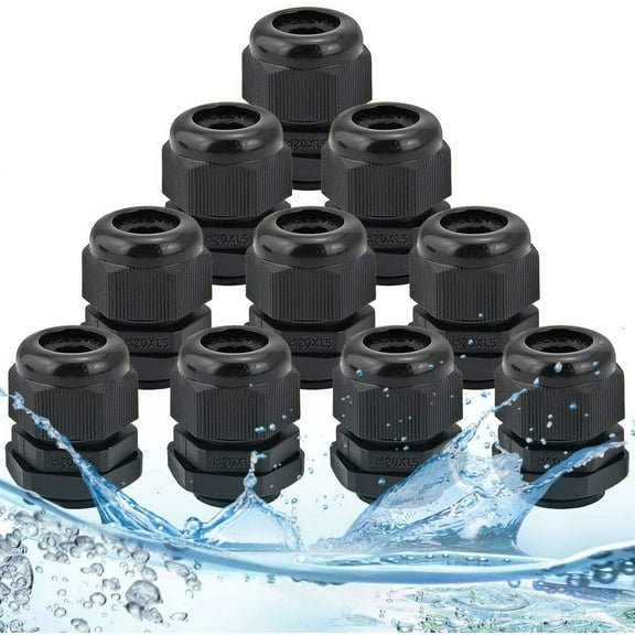 BUZIFU 10 Pcs Cable Glands IP68 Waterproof Cable Connectors Adjustable Cable Joint 6-12mm Stuffing Compression Glands M20 Nylon Cable Gland Joint with Locknut and Washer for Home, Garden,Industrial