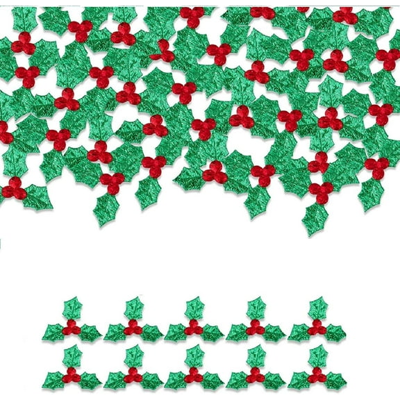 BUZIFU 100 PCS Triple Leaf Holly Berries Embellishments Mini Christmas Holly Berry Artificial Holly Berry Leaves for DIY Craft Christmas Arrangement Wreath Decorations Holiday Party Supplies (5cm)