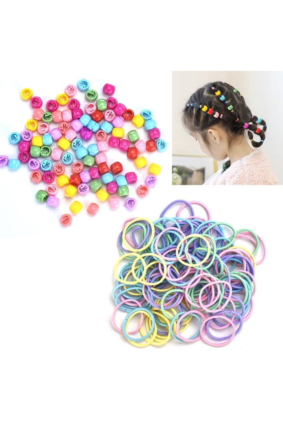 100 Pcs Plastic Mini Hair Claw Clips and 100 Pcs Small Elastic Hair Ties Rainbow Bead Hair Pins Clamps Non Slip Tiny Jaw Clip and Colorful Ponytail Holders Hair Bands for Girls and Women
