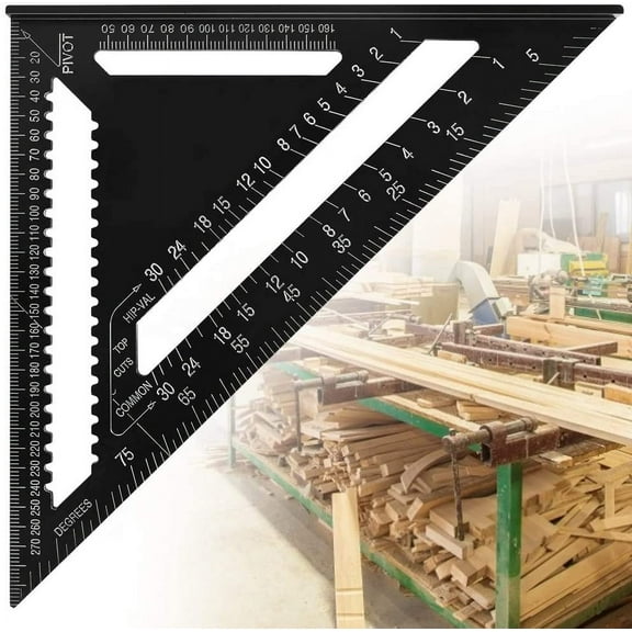 BUZIFU 12 Inch Aluminum Alloy Triangle Ruler Metric/Imperial Triangle Scale Ruler Double Scale Framing Square Protractor Carpenter High Precision Metal Measuring Tool for Engineer Carpenter