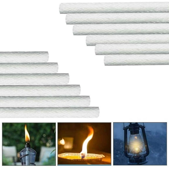 BUZIFU 12 PCS Fiberglass Replacement Wicks Long life Heat Resistant Wicks for Tiki Torches Wine Bottle Oil Candle Lamp Patio Lighting Garden Light 25 * 1.27cm/ 9.85 * 0.5 inch Can be Cut