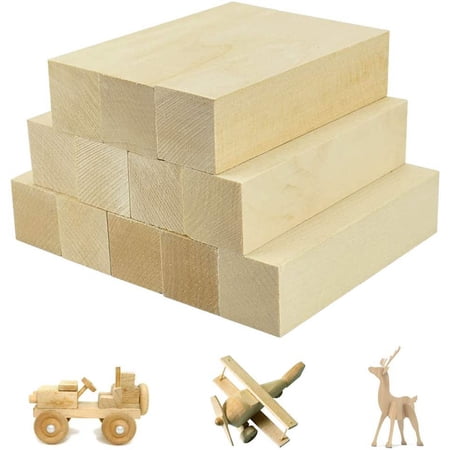 BUZIFU 12 Pcs Basswood Carving Blocks Natural Whittling Blocks Unfinished Wood Blocks Smooth Surface for DIY Carving, Shaping, Painting Creative Wood Art Craft (3.93x0.98x0.98'')