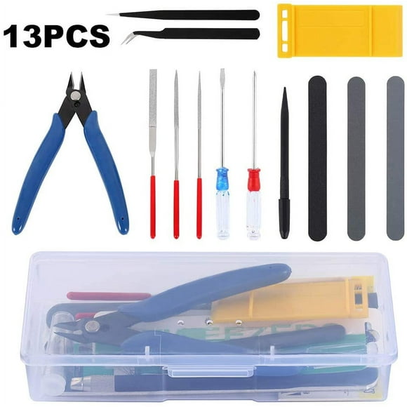 BUZIFU 13Pcs Modeler Basic Tools Craft Kit for Professional Gundam Car Model Building Repairing and Fixing Assemble with Plastic Case