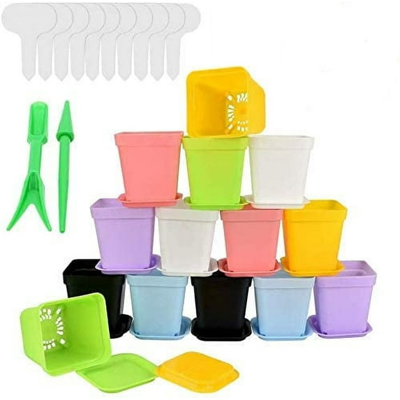 BUZIFU 14 PCS Plastic Plant Seedlings Nursery Pot Multicolor Pots Planter Flower Plant Container Seed Starting Pots