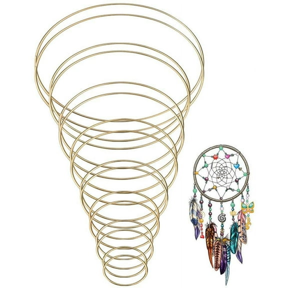 BUZIFU 16Pcs Dream Catcher Rings 8 Size Metal Hoops for Dreamcatchers Gold Wreath Macrame Ring DIY Craft Macrame Hoop for Wedding Decor and Wall Hanging Craft (5/6.5/8/10/12/14/16/19cm)