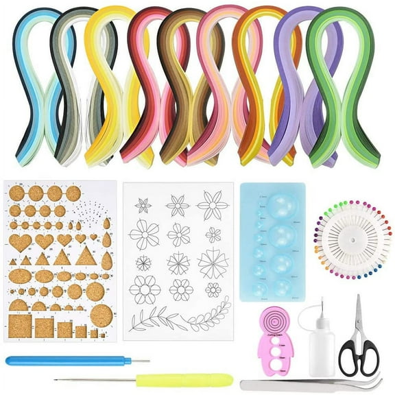 BUZIFU 19 Pcs Paper Quilling Kits 45 Colors 900 Strips Quilling Paper with 10 Quilling Tools, 3D Domes Half Ball Mini Mold, Quilling Template Mould Board, DIY Quilling Strips Kits for Beginners