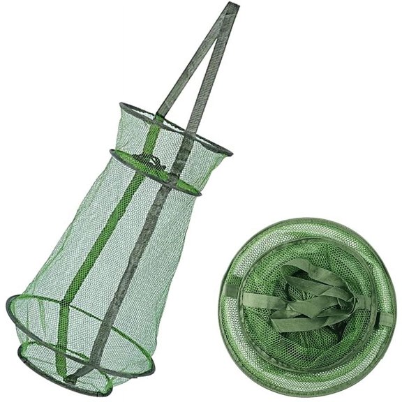 BUZIFU 2 PCS Fishing Net Foldable Fishing Mesh Trap Collapsible Fish Cage Basket Nylon Fishing Keep Net Portable Crayfish Traps Pot for Lures Crayfish Crab Fishes Smelt Minnows Shrimps Lobsters